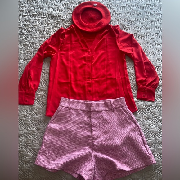 Lillet x Emily in Paris outfit season 4 pink tweed short red blouse wool Beret M - Picture 2 of 16